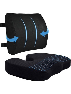 Tekno Trust Oto Araç Ofis Koltuk Sandalye Bel Destek Minderi ve Visco Cocix Oturma Minderi