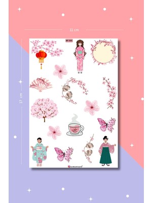 Burak Baskı Tasarım Sakura Japon Çiçeği Temalı Sticker Seti  Ajanda Planlayıcı Bullet Journal Penpal Süsleme