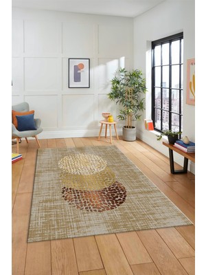 Evdeya Dijital Baskılı Kaymaz Taban Yıkanabilir Modern Yolluk Mutfak Salon Halısı Modern-01-Kahve