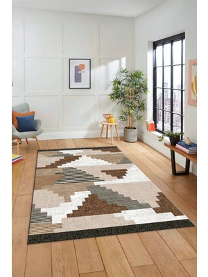 Evdeya Özel Tasarım Modern Desenli Dijital Kaymaz Yıkanabilir Yolluk Mutfak Salon Halısı Modern-11-Bej