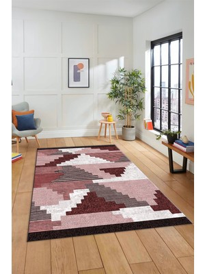 Evdeya Özel Tasarım Modern Desenli Dijital Kaymaz Yıkanabilir Yolluk Mutfak Salon Halısı Modern-11-Bordo