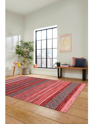 Evdeya Modern Kilim Desenli Dijital Kaymaz Yıkanabilir Yolluk Mutfak Salon Halısı Modern-17-Pembe