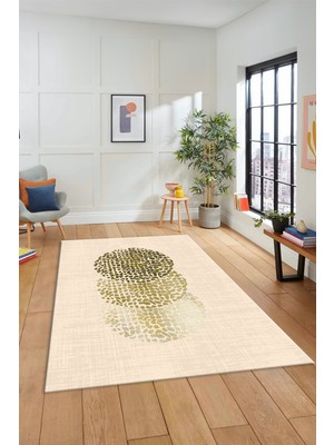 Evdeya Dijital Baskılı Kaymaz Taban Yıkanabilir Modern Yolluk Mutfak Salon Halısı Modern-01-Krem