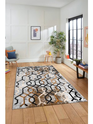 Evdeya Dijital Baskılı Kaymaz Taban Yıkanabilir Şık Modern Yolluk Mutfak Salon Halısı Modern-03-Kahve