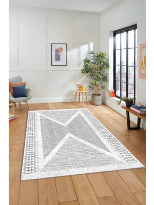 Evdeya Dijital Ince Kaymaz Taban Yıkanabilir Modern Yolluk Mutfak Salon Halısı Modern-07-Gri