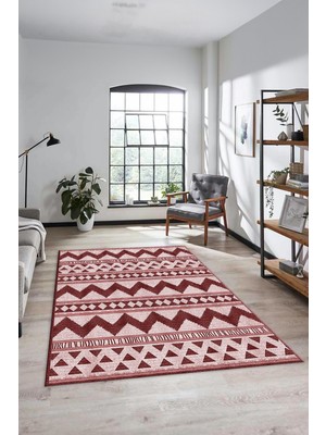 Evdeya Kilim Desen Baskılı Kaymaz Taban Yıkanabilir Modern Yolluk Salon Halısı MODERN-105-BORDO
