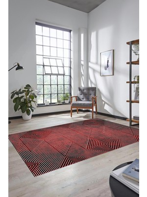 Evdeya Şık Desen Baskılı Kaymaz Taban Yıkanabilir Modern Yolluk Salon Halısı MODERN-111-BORDO