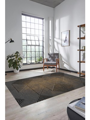 Evdeya Şık Desen Baskılı Kaymaz Taban Yıkanabilir Modern Yolluk Salon Halısı MODERN-111-KAHVE