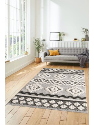 Evdeya 3D Baskılı Kaymaz Yıkanabilir Şık Kilim Desen Yolluk Mutfak Halısı Salon Halısı Modern-68-Krem