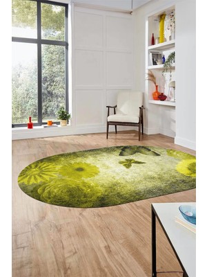 Evdeya Baskılı Kaymaz Taban Yıkanabilir Modern Oval Yolluk Mutfak Salon Halısı O-MODERN-109-SARI