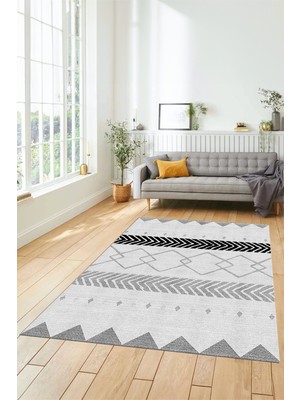 Evdeya Sade Modern Kilim Desenli Dijital Kaymaz Yıkanabilir Yolluk Mutfak Salon Halısı Modern-75-Gri