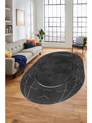 Evdeya Baskılı Kaymaz Yıkanabilir Zarif Modern Oval Yolluk Mutfak Halısı Salon Halısı O-Modern-62-Antrast