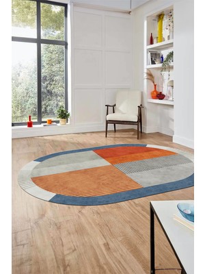 Evdeya Baskılı Kaymaz Taban Yıkanabilir Modern Şık Oval Yolluk Mutfak Salon Halısı O-MODERN-107-RENKLİ
