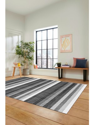 Evdeya Modern Kilim Desen Dijital Kaymaz Yıkanabilir Yolluk Mutfak Salon Halısı Modern-25-Gri