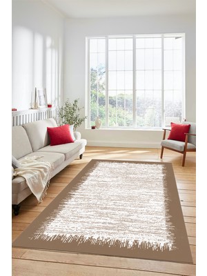 Evdeya Dijital Baskılı Kaymaz Yıkanabilir Sade Desen Yolluk Mutfak Salon Halısı Modern-43-Kahve