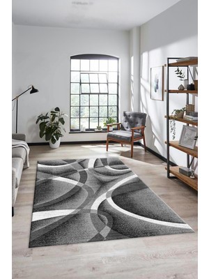 Evdeya 3D Baskılı Kaymaz Taban Yıkanabilir Modern Yolluk Mutfak Salon Halısı Modern-97-Gri