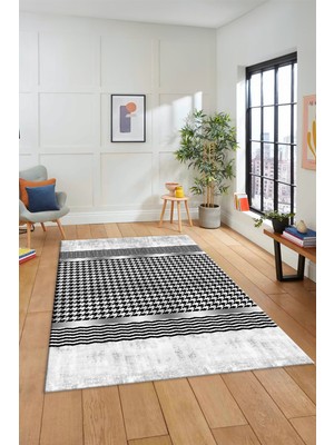 Evdeya Dijital Ince Kaymaz Taban Yıkanabilir Sade Modern Yolluk Mutfak Salon Halısı Modern-10-Gri