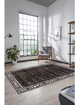 Evdeya Çerçeveli Baskılı Kaymaz Taban Yıkanabilir Yolluk Mutfak Salon Halısı MODERN-118-KAHVE