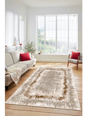 Evdeya Modern Sade Desenli Dijital Kaymaz Yıkanabilir Yolluk Mutfak Salon Halısı Modern-37-Kahve