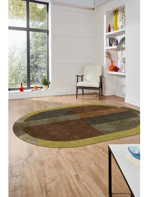 Evdeya Baskılı Kaymaz Taban Yıkanabilir Modern Şık Oval Yolluk Mutfak Salon Halısı O-MODERN-107-KAHVE