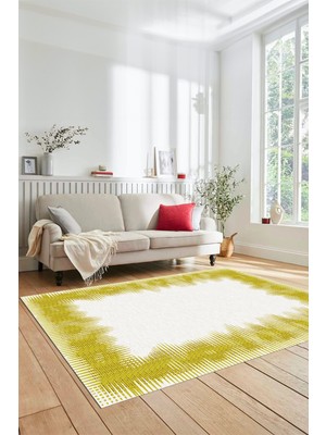Evdeya Baskılı Kaymaz Yıkanabilir Modern Sade Desen Yolluk Salon Halısı Modern-48-Sarı