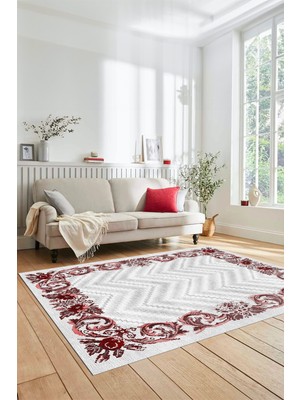 Evdeya Baskılı Kaymaz Yıkanabilir Modern Çiçekli Desen Yolluk Salon Halısı Modern-49-Pembe