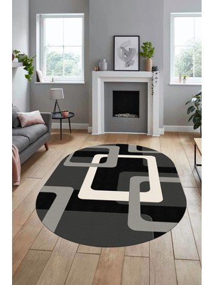 Evdeya Şık Baskılı Kaymaz Yıkanabilir Modern Oval Yolluk Koridor Mutfak Salon Halısı O-Modern-40-Gri