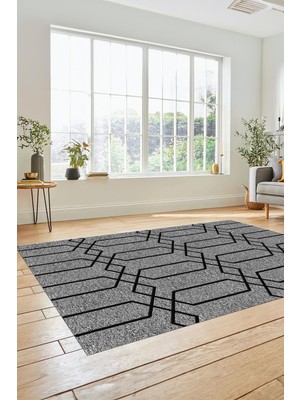 Evdeya Şık Sade Desen Özel  Dijital Kaymaz Yıkanabilir Yolluk Mutfak Salon Halısı Modern-88-Gri