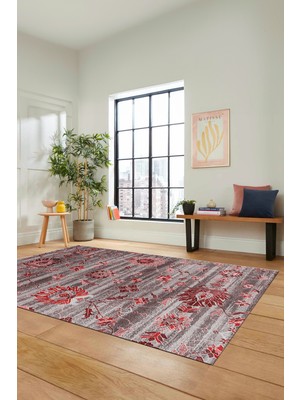 Evdeya Modern Etnik Desen Dijital Kaymaz Yıkanabilir Yolluk Mutfak Salon Halısı Modern-30-Bordo