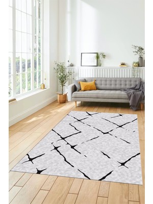Evdeya Şık Sade Modern Desenli Dijital Kaymaz Yıkanabilir Mutfak Yolluk Salon Halısı Modern-72-Siyah