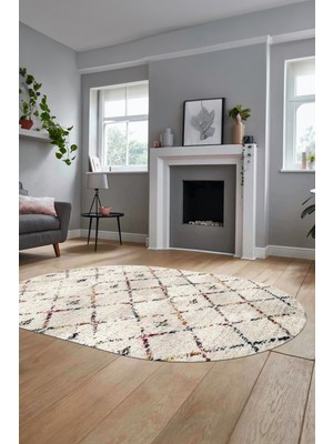 Evdeya Baskılı Kaymaz Yıkanabilir Kilim Desen Oval Yolluk Mutfak Halısı Salon Halısı O-Modern-57-Renkli