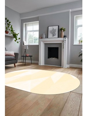Evdeya Baskılı Kaymaz Yıkanabilir Modern Oval Koridor Halısı Mutfak Halısı Salon Halısı O-Modern-54-Krem