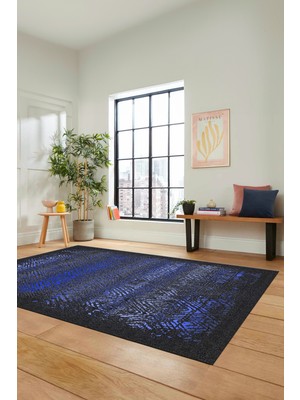 Evdeya Sade Modern Desen Dijital Kaymaz Yıkanabilir Yolluk Mutfak Salon Halısı Modern-28-Mavi