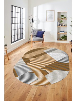 Evdeya Baskılı Kaymaz Taban Yıkanabilir Şık Modern Yolluk Mutfak Oval Salon Halısı O-Modern-09-Turuncu