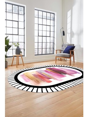 Evdeya Renkli Modern Dijital Kaymaz Yıkanabilir Oval Yolluk Mutfak Salon Halısı O-Modern-22-Renkli