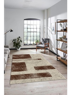 Evdeya Baskılı Kaymaz Taban Yıkanabilir Modern Yolluk Mutfak Salon Halısı Modern-93-Kahve