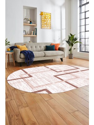 Evdeya Sade Desen Modern Tasarım Dijital Kaymaz Yıkanabilir Oval Yolluk Salon Halısı O-Modern-80-Pembe