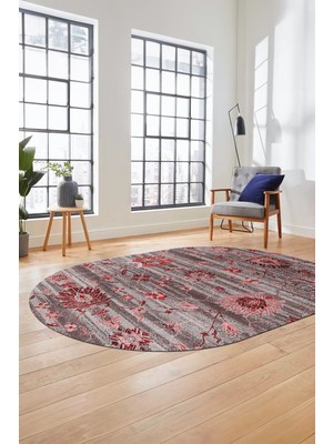 Evdeya Modern Etnik Desen Dijital Kaymaz Yıkanabilir Oval Yolluk Mutfak Salon Halısı O-Modern-30-Bordo