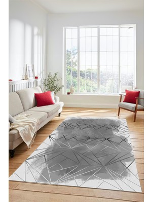 Evdeya 3D Baskılı Kaymaz Yıkanabilir Sade Desen Yolluk Mutfak Salon Halısı Modern-44-Gri