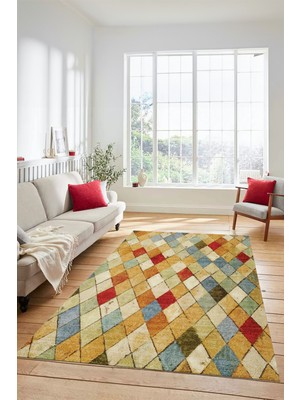 Evdeya Baklava Desenli Dijital Kaymaz Yıkanabilir Yolluk Mutfak Salon Halısı Modern-31-Renkli