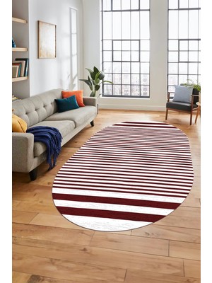 Evdeya Baskılı Kaymaz Yıkanabilir Sade Modern Oval Yolluk Mutfak Halısı Salon Halısı O-Modern-63-Bordo