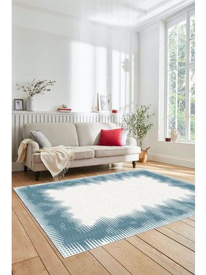 Evdeya Baskılı Kaymaz Yıkanabilir Modern Sade Desen Yolluk Salon Halısı Modern-48-Mavi
