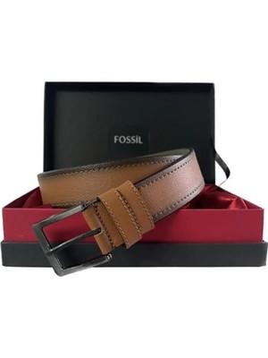 Fossil Taba Çift Dikiş Suni Deri 4 cm Erkek Kemeri