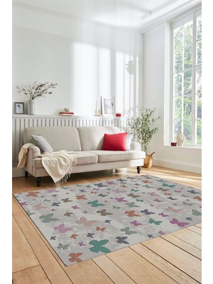 Evdeya Baskılı Kaymaz Yıkanabilir Modern Kelebek Desen Yolluk Salon Halısı Modern-51-Renkli