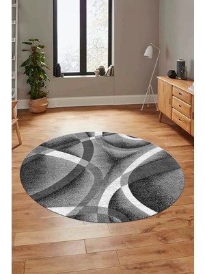 Evdeya 3D Baskılı Kaymaz Taban Yıkanabilir Modern Yuvarlak Mutfak Salon Halısı Y-Modern-97-Gri