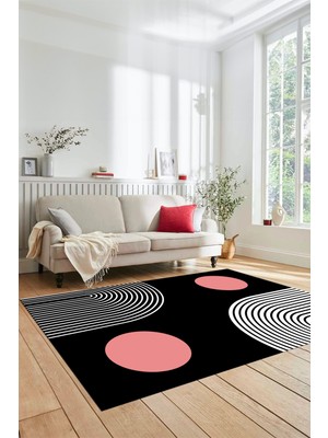 Evdeya Baskılı Kaymaz Yıkanabilir Koridor Halısı Mutfak Halısı Salon Halısı Modern-52-Pembe
