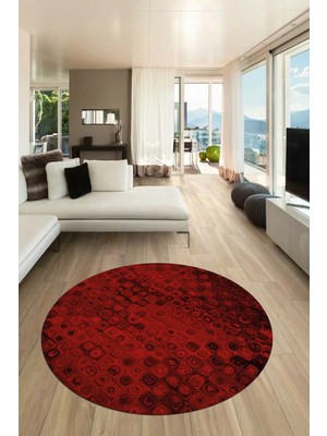 Evdeya 3D Modern Desen Dijital Kaymaz Yıkanabilir Yuvarlak Mutfak Salon Halısı Y-Modern-27-Bordo