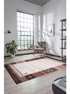 Evdeya Etnik Baskılı Kaymaz Taban Yıkanabilir Yolluk Mutfak Salon Halısı MODERN-119-PEMBE