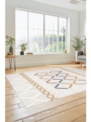 Evdeya Kilim Desen Modern Tasarım Dijital Kaymaz Yıkanabilir Yolluk Mutfak Salon Halısı Modern-81-Renkli