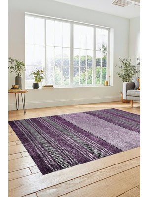 Evdeya Kilim Desen Özel Tasarım Dijital Kaymaz Yıkanabilir Yolluk Mutfak Salon Halısı Modern-83-Mor